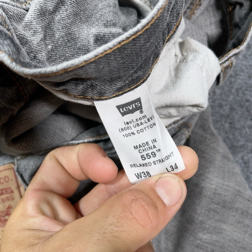 Levis 559 Relaxed Straight Jeans Mens 38x34 Black Y2K Tag Faded Baggy Skater - Picture 6 of 13